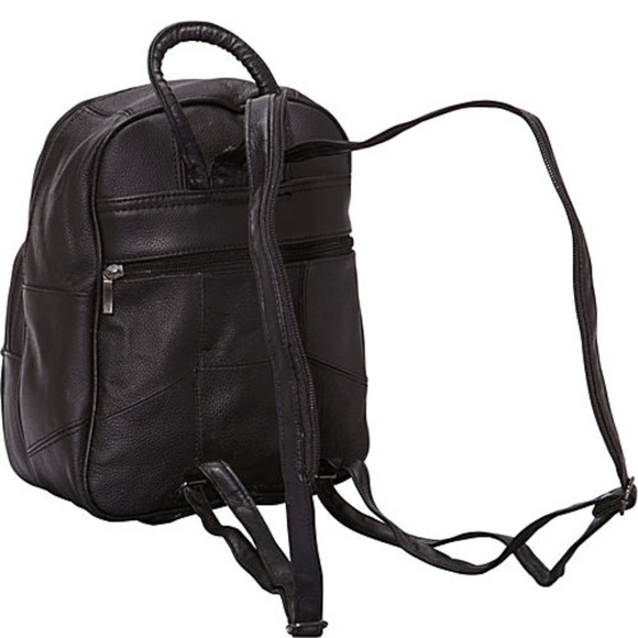 Women's Cow Leather Black Zip Around Backpack - Picture 2 of 4